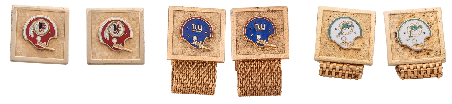 Lot of (3) 1970s Era Sets of Vintage Cufflinks Presented by the NFL with Miami Dolphin, New York Giants, and Washington Redskins Sets 